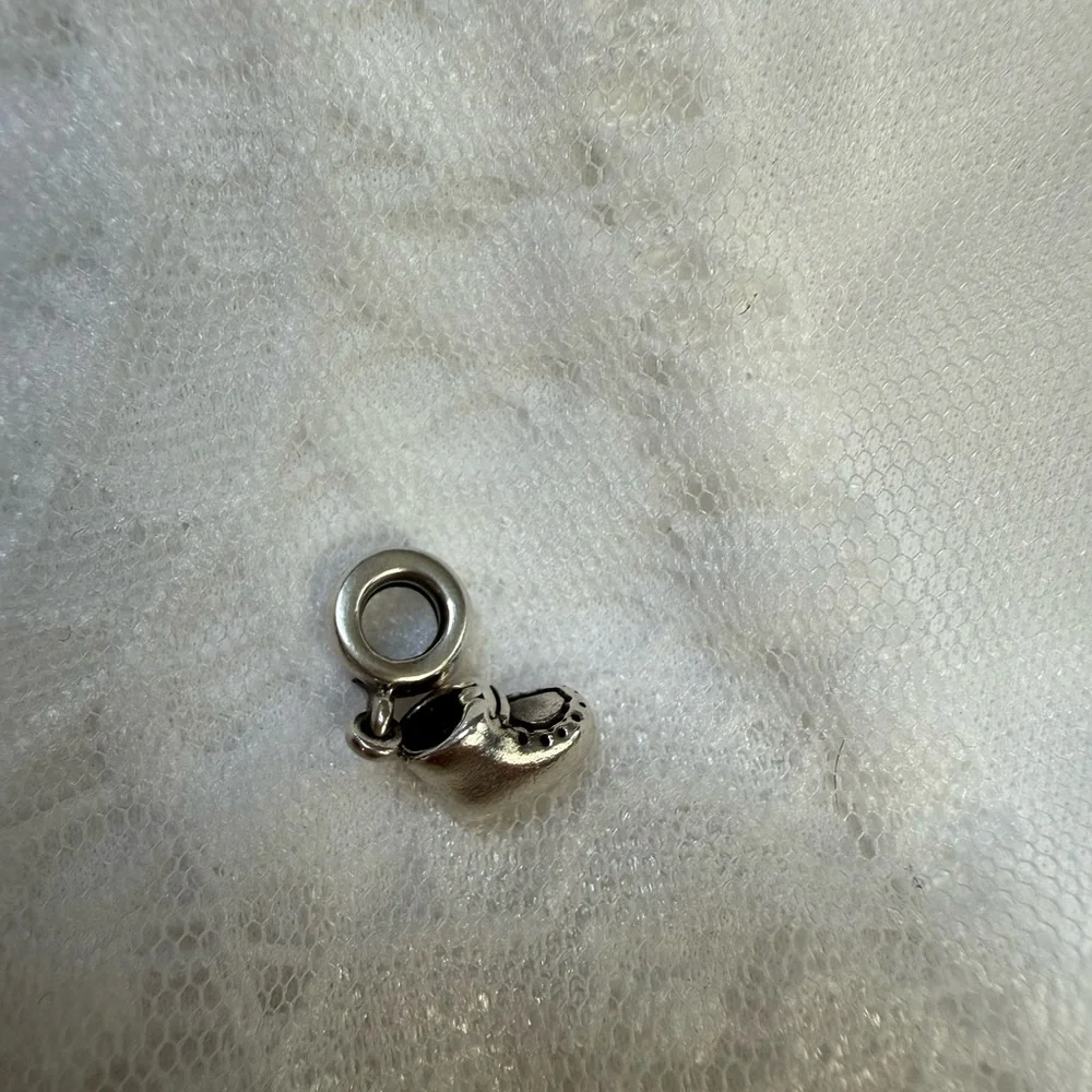 Pandora Dangling Silver Baby Shoe Charm with Blue Gem - Picture 4 of 4